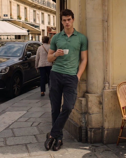 Green Melange Polo - leafiber.com