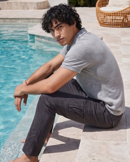 Light Grey Melange Polo - leafiber.com
