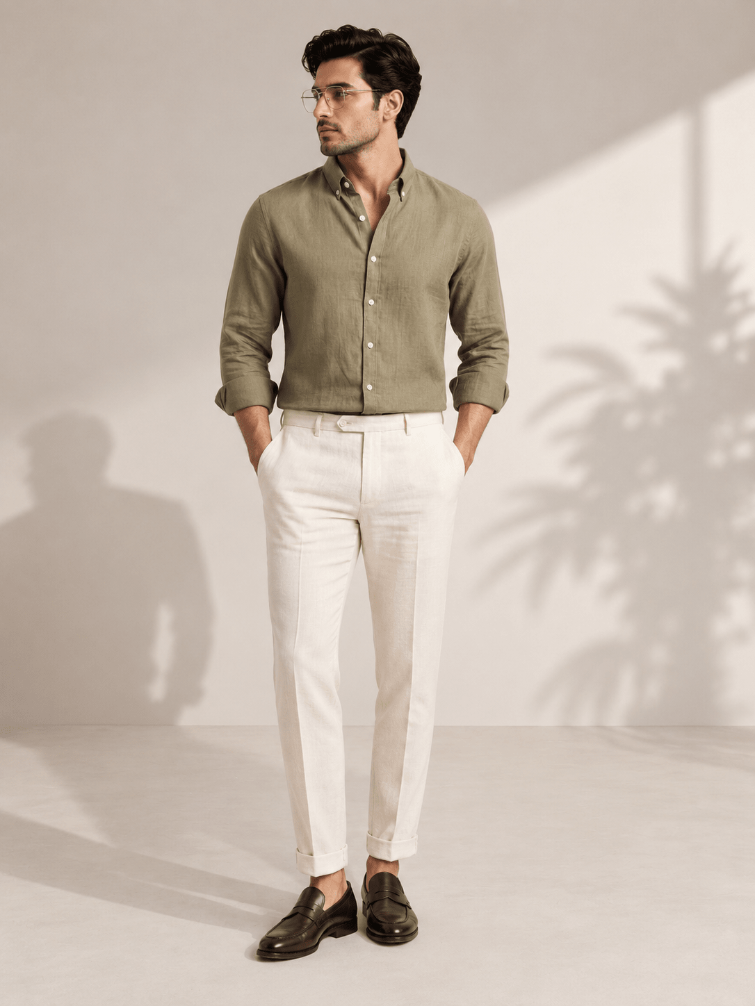 Pure Irish Linen Everyday Shirt — Olive Green - leafiber.com