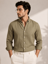 Pure Irish Linen Everyday Shirt — Olive Green - leafiber.com