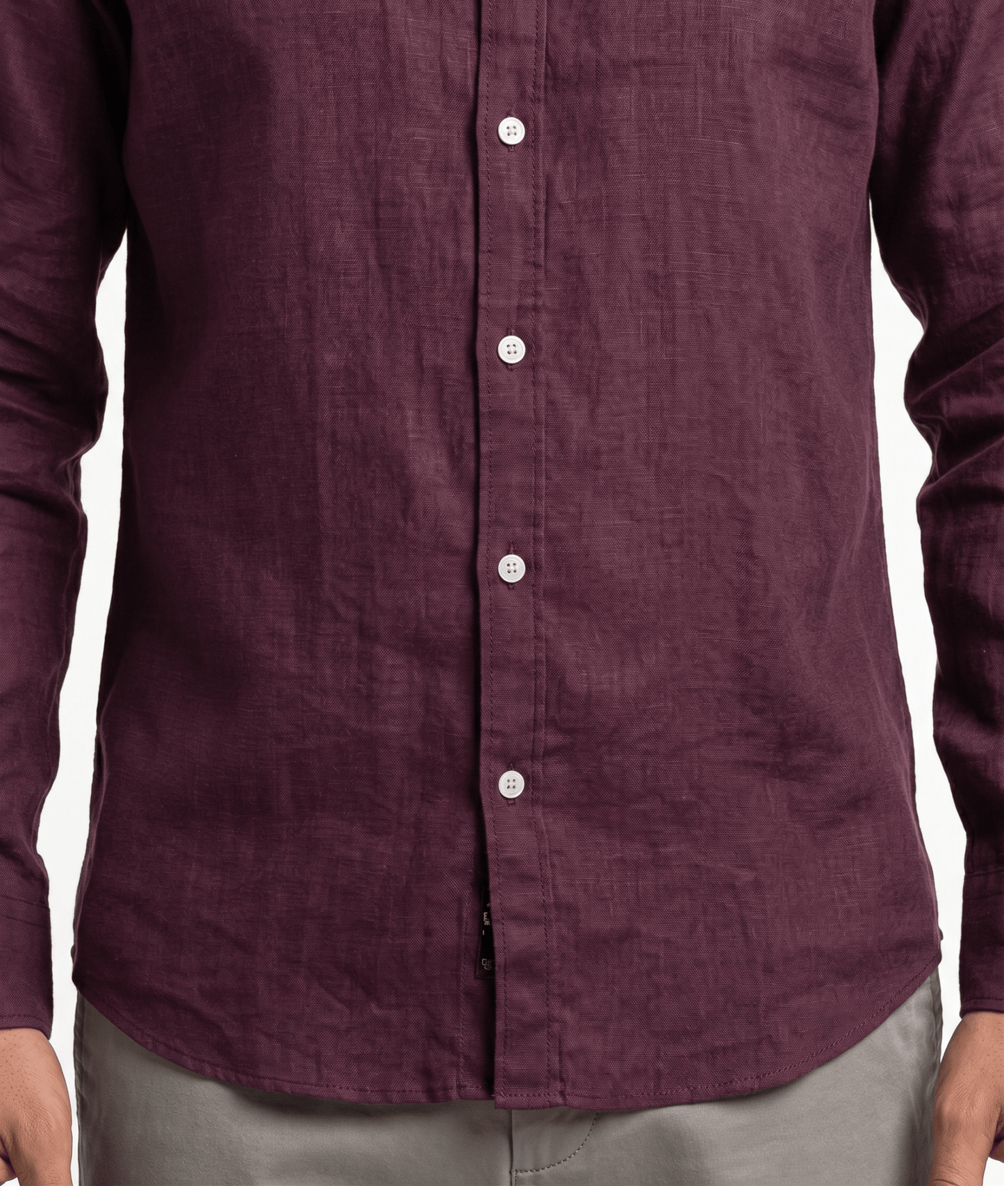 Pure Linen Button-Down Shirt — Burgundy | Slim Fit | Full Sleeves - leafiber.com