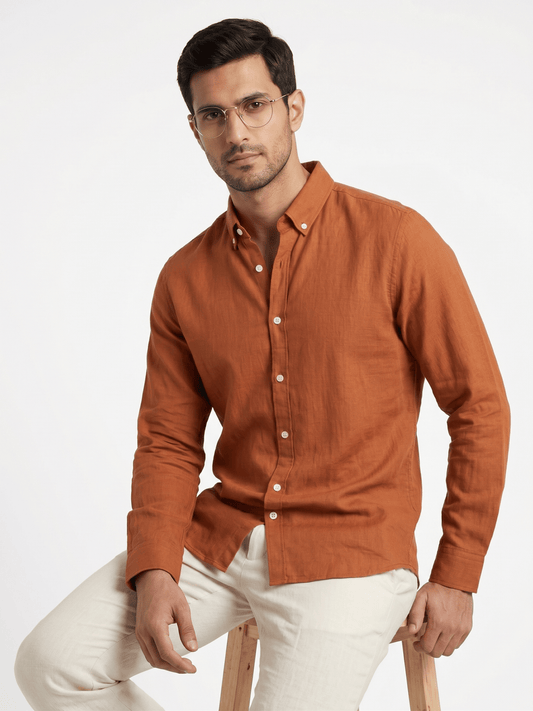 100% European Linen Classic Shirt – Olive Green - leafiber.com