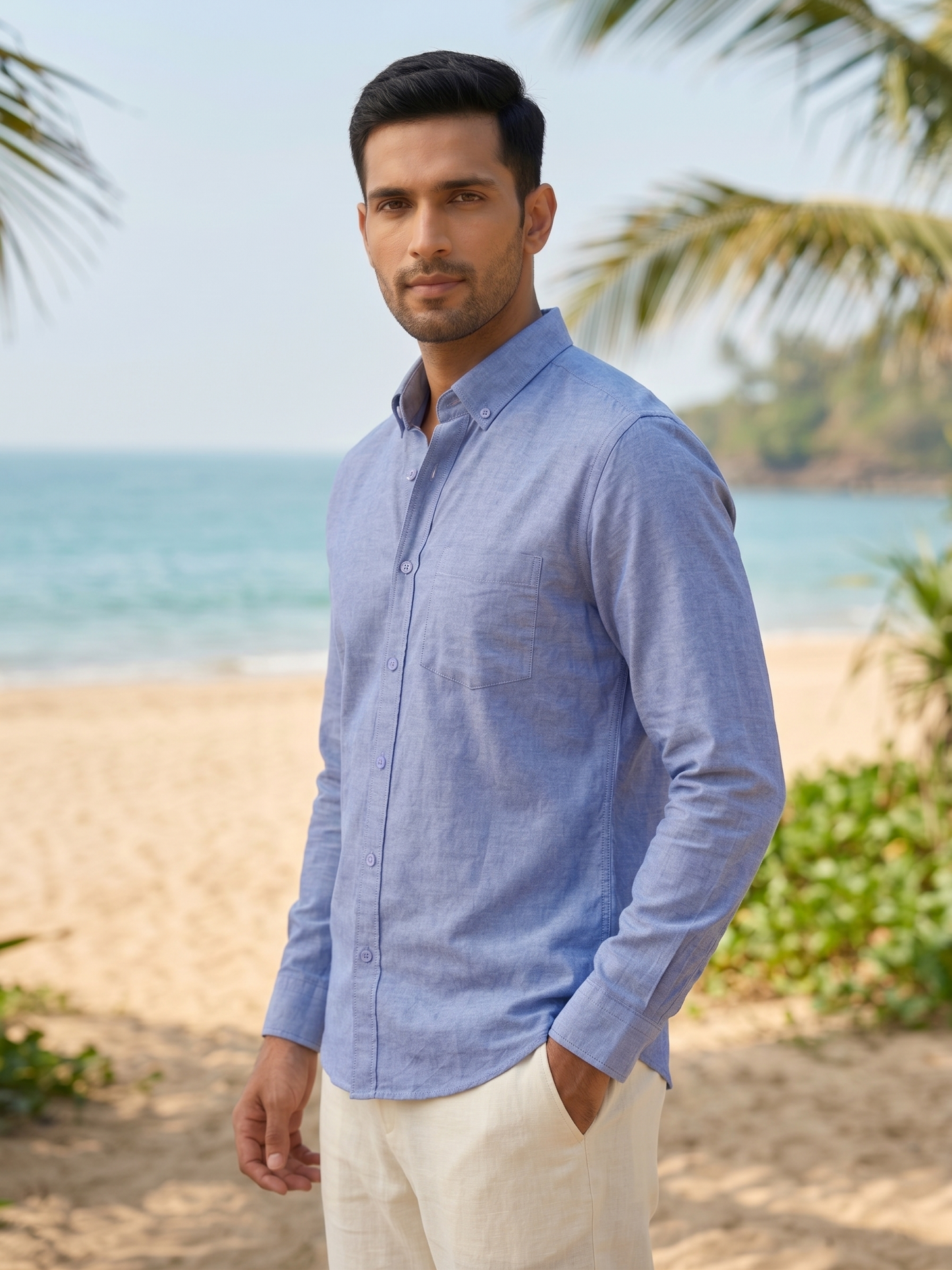 Premium Irish Linen Coastal Shirt — Sky Blue