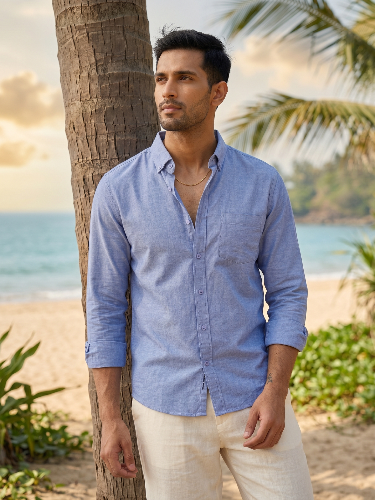 Premium Irish Linen Coastal Shirt — Sky Blue