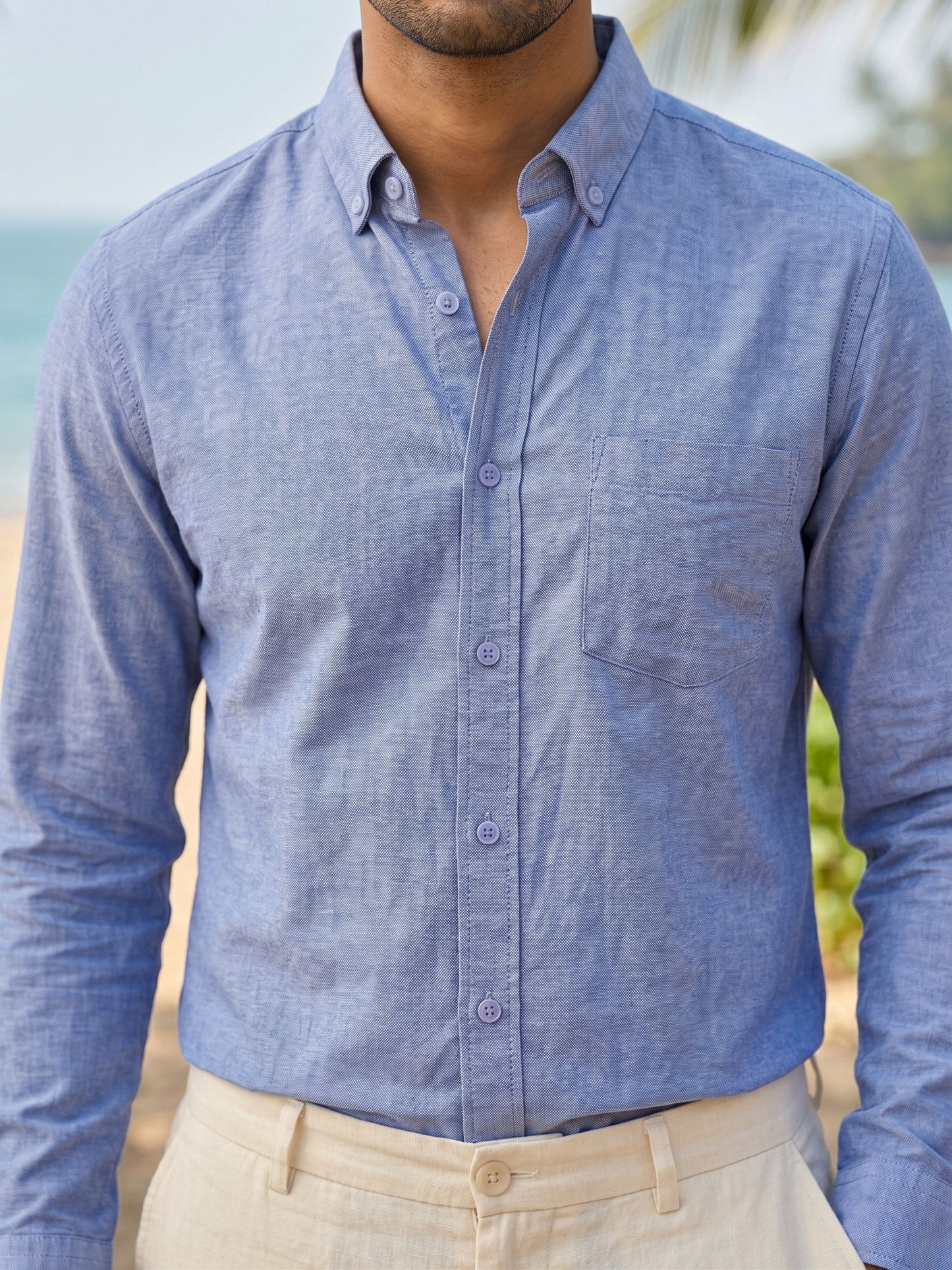 Premium Irish Linen Coastal Shirt — Sky Blue