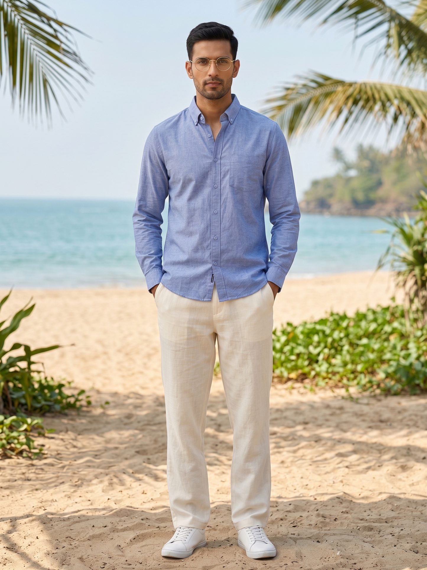 Premium Irish Linen Coastal Shirt — Sky Blue