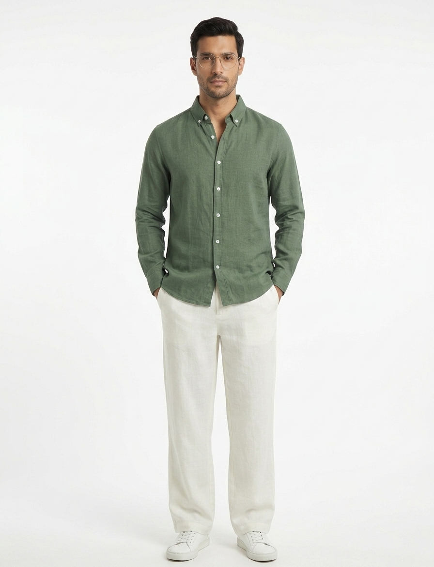 Premium Irish Linen Button-Down Shirt — Green