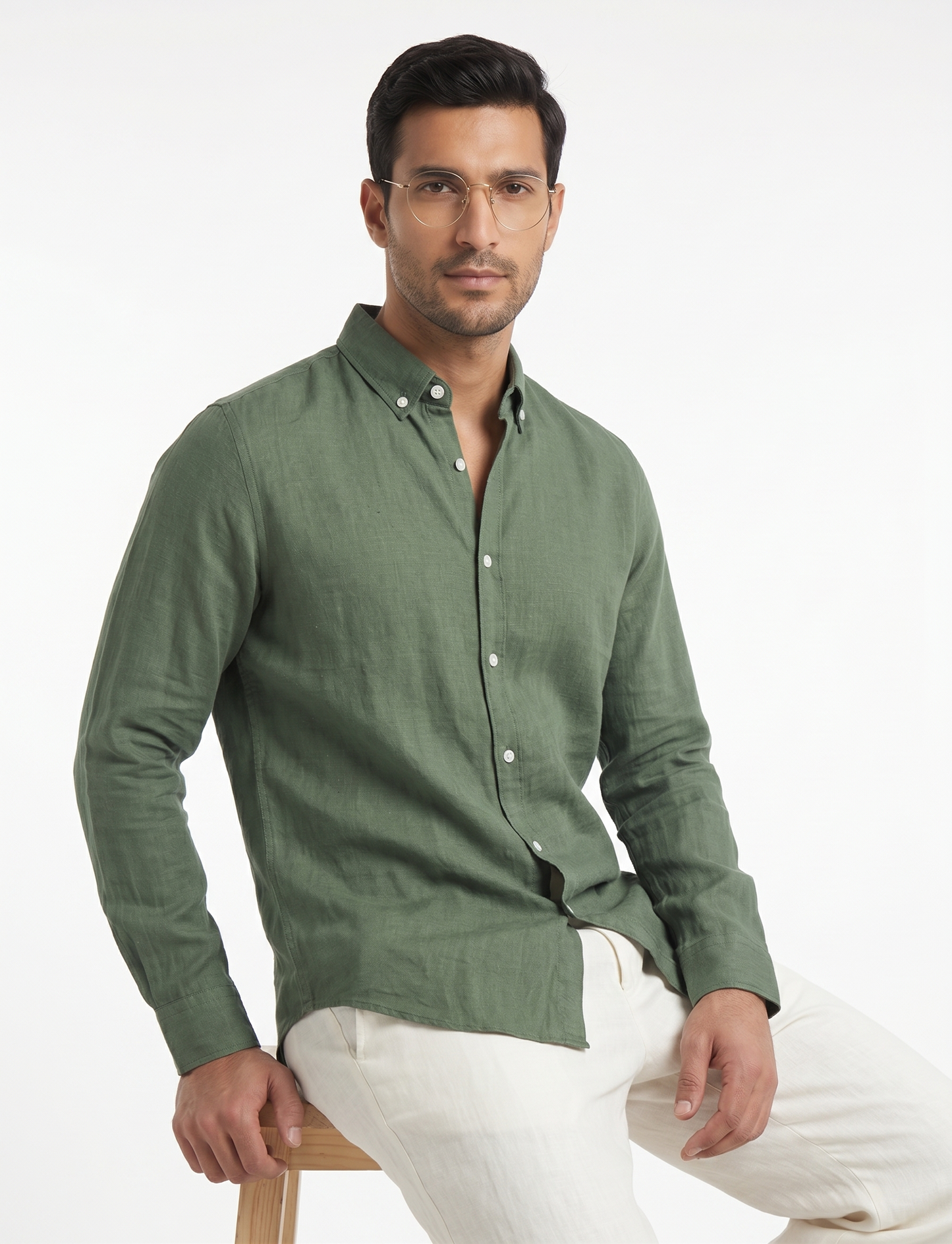 Premium Irish Linen Button-Down Shirt — Green