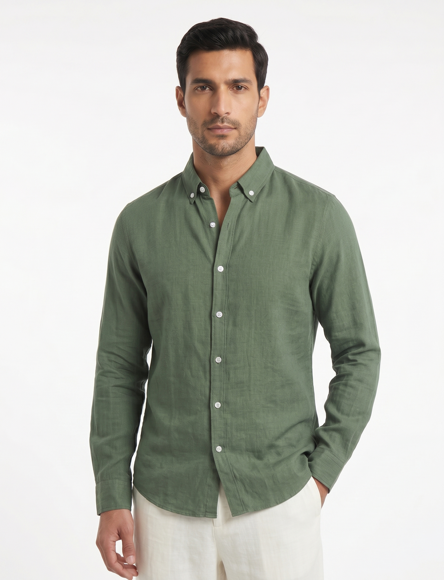 Premium Irish Linen Button-Down Shirt — Green