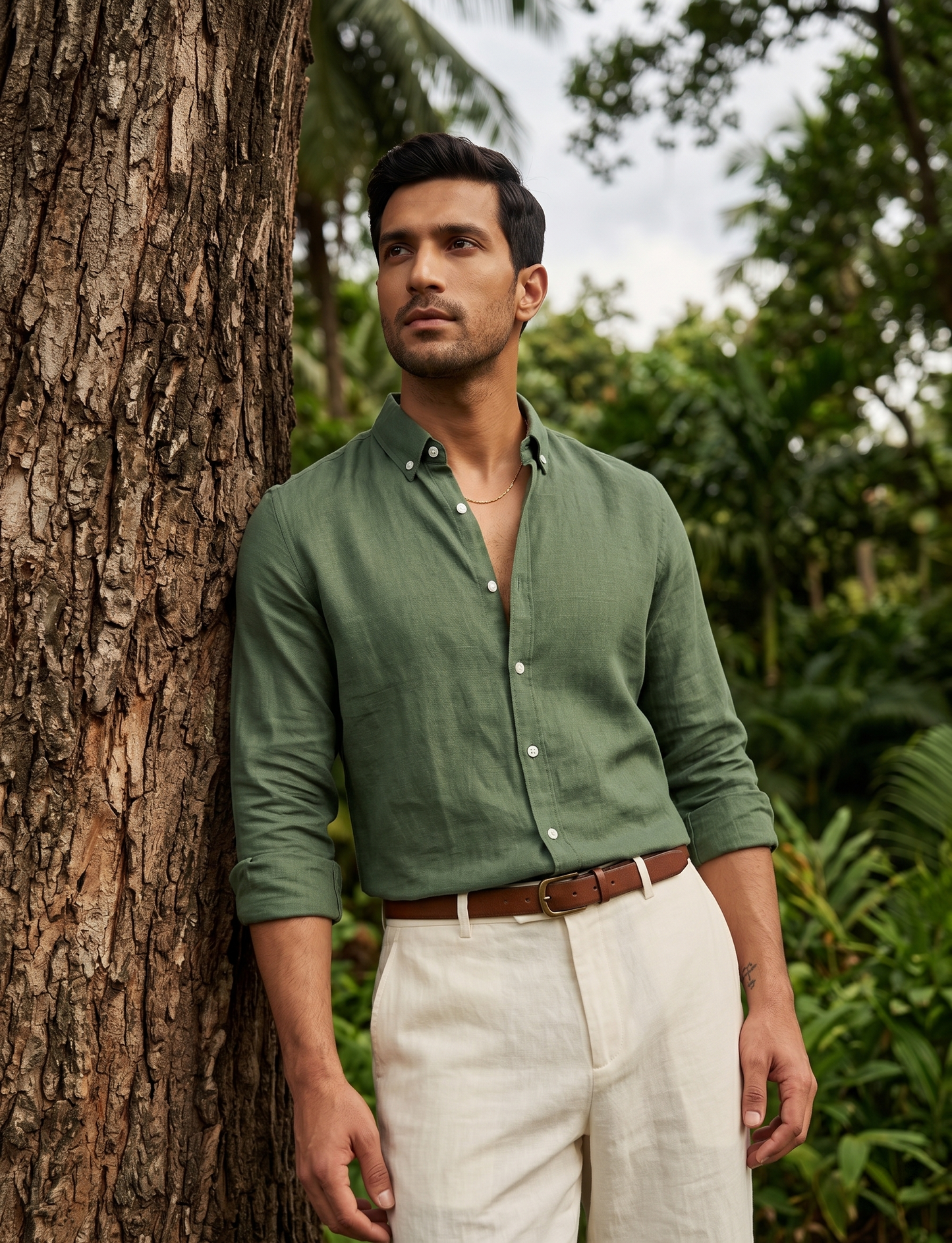 Premium Irish Linen Button-Down Shirt — Green