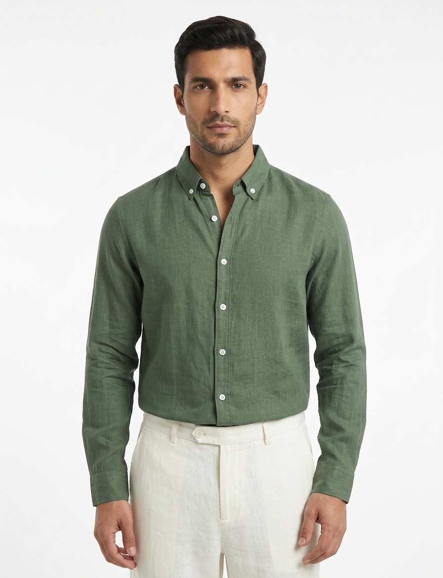 Premium Irish Linen Button-Down Shirt — Green