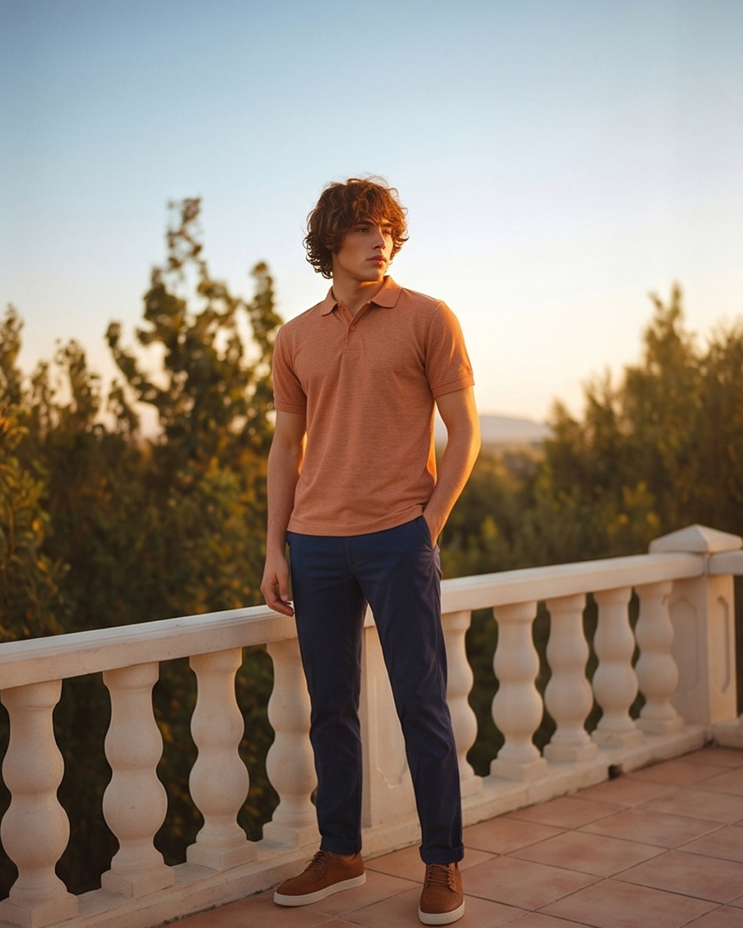 Rust Orange Melange Polo
