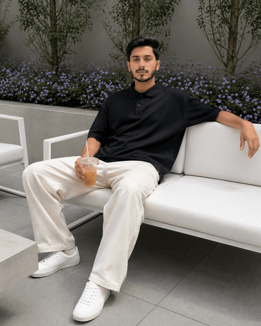 Black Solid Polo - leafiber.com
