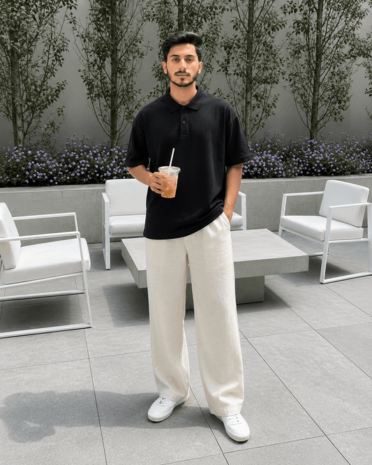 Black Solid Polo - leafiber.com
