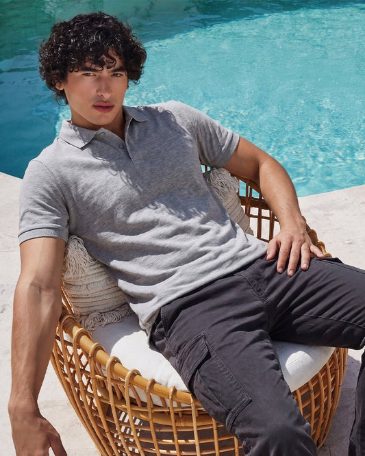 Light Grey Melange Polo - leafiber.com