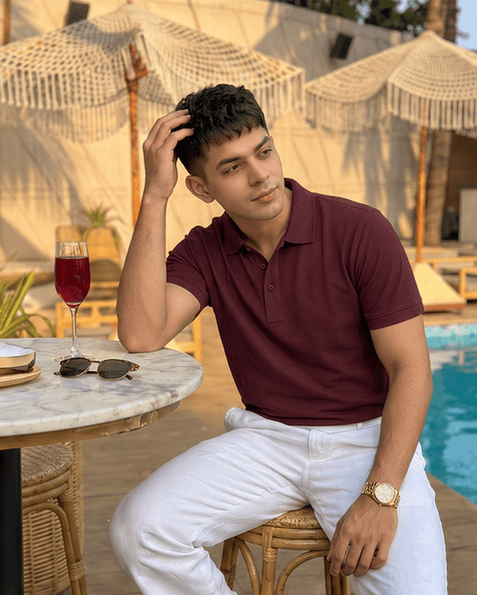 Maroon Solid Polo - leafiber.com