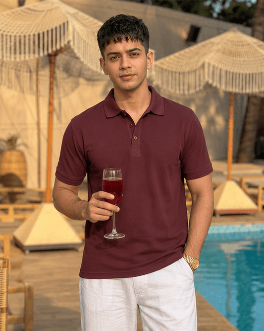 Maroon Solid Polo - leafiber.com