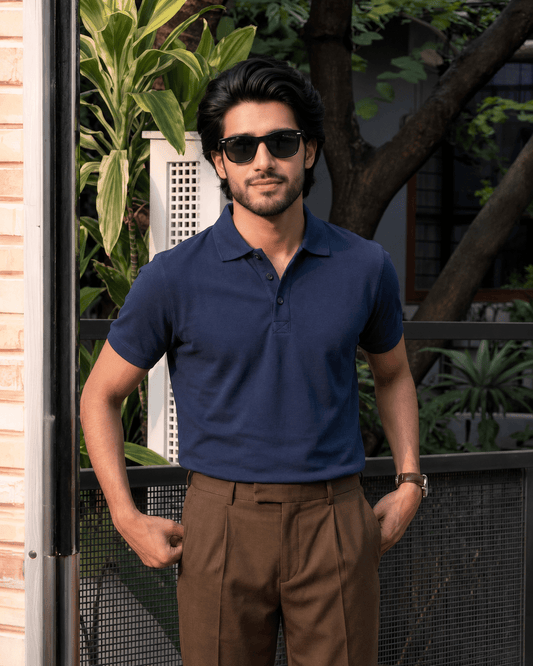 Navy Blue Solid Polo - leafiber.com