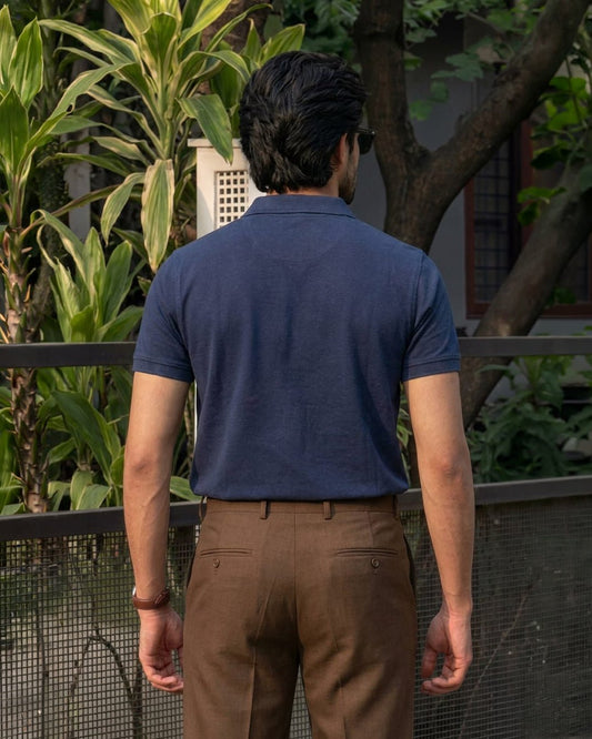 Navy Blue Solid Polo - leafiber.com