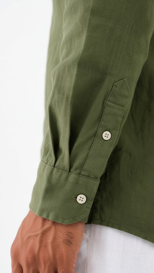 Premium Irish Linen Button-Down Shirt — Green - leafiber.com