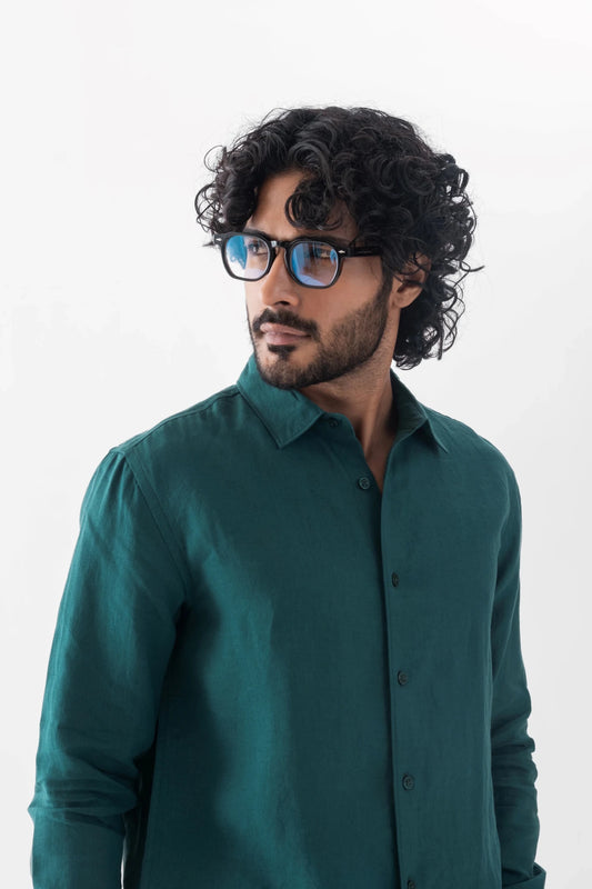 Pure Irish Linen Everyday Shirt — Dusty Teal - leafiber.com