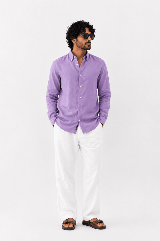 Pure Irish Linen Everyday Shirt — lavender - leafiber.com