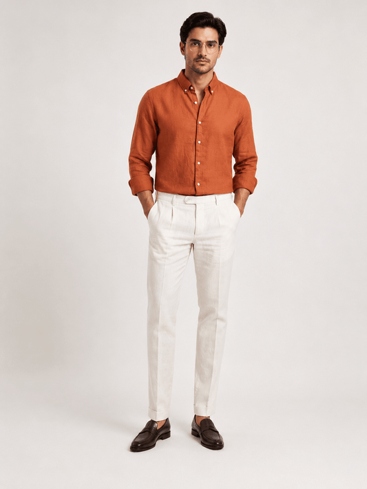 Pure Italian Linen Everyday Shirt — Orange - leafiber.com
