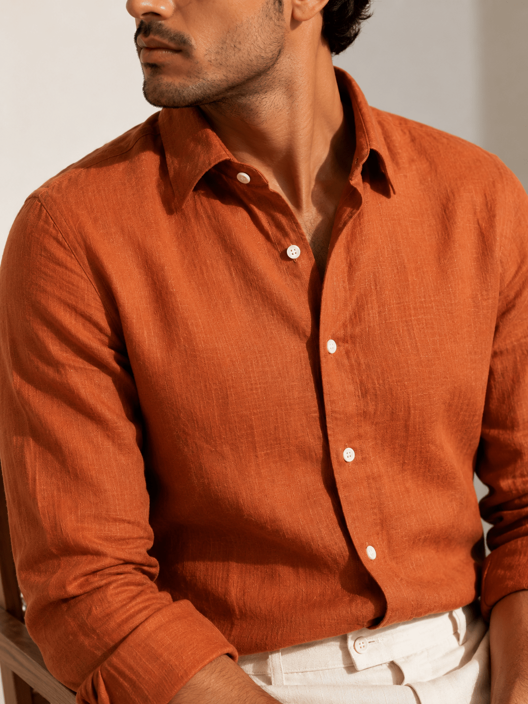 Pure Italian Linen Everyday Shirt — Orange - leafiber.com