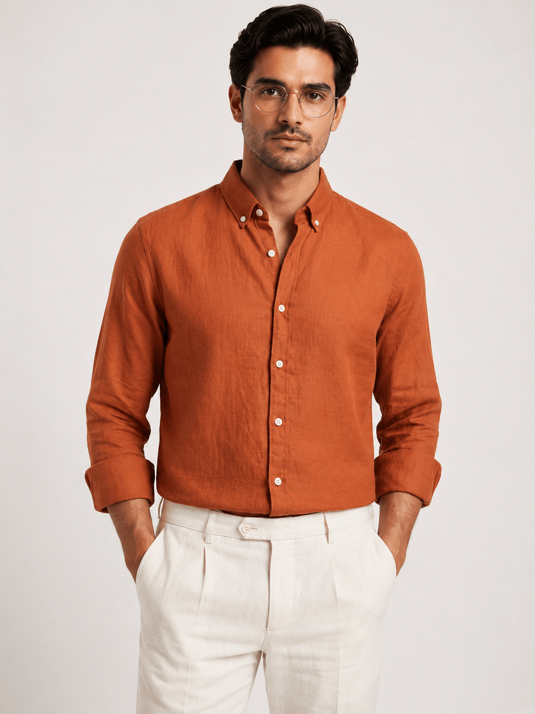 Pure Italian Linen Everyday Shirt — Orange - leafiber.com