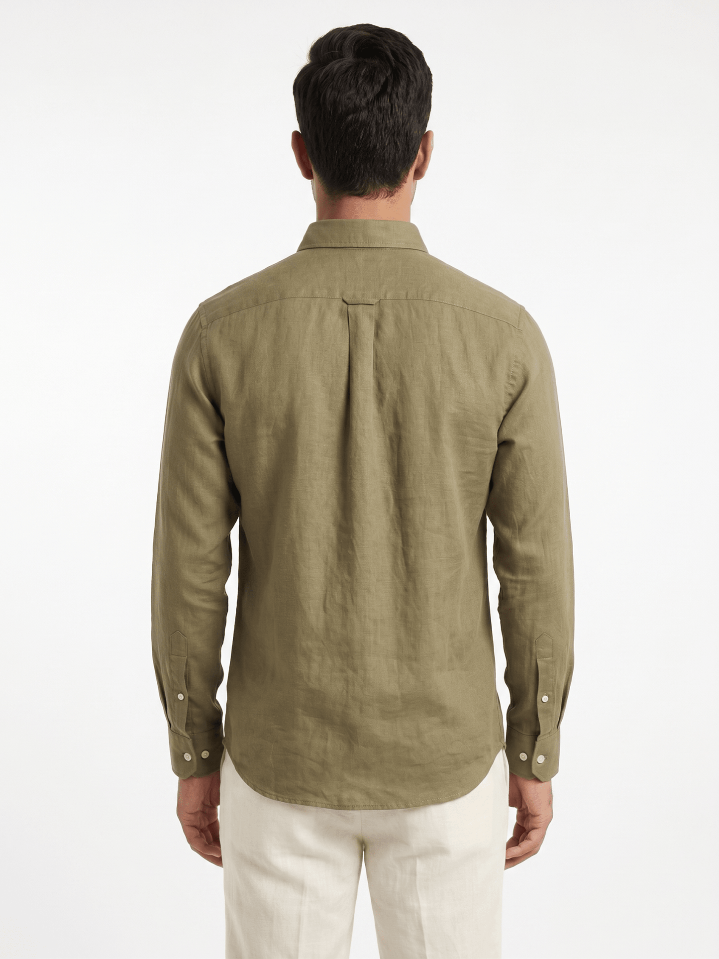 Pure Linen Button-Down Shirt — Olive Green | Regular Fit | Full Sleeves - leafiber.com