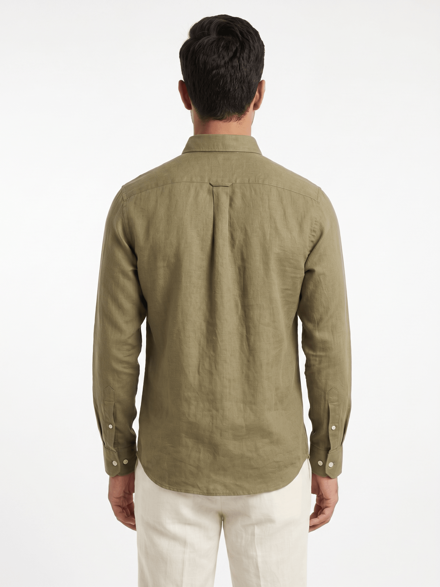 Pure Linen Button-Down Shirt — Olive Green | Regular Fit | Full Sleeves - leafiber.com