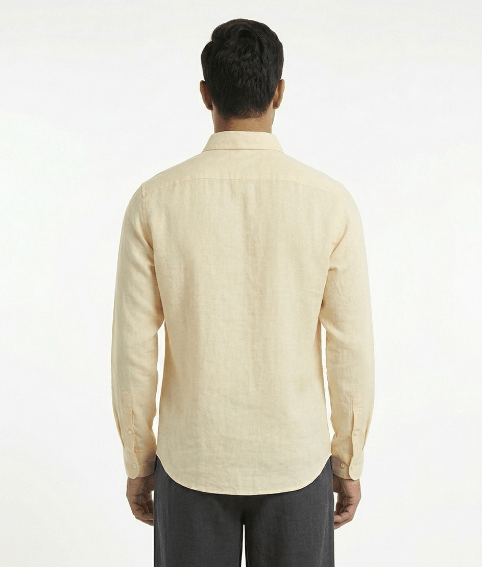 Pure Linen Mandarin Collar Shirt — Cream | Relaxed Fit | Full Sleeves - leafiber.com