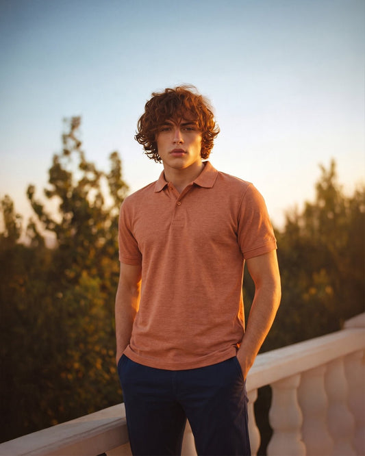 Rust Orange Melange Polo - leafiber.com