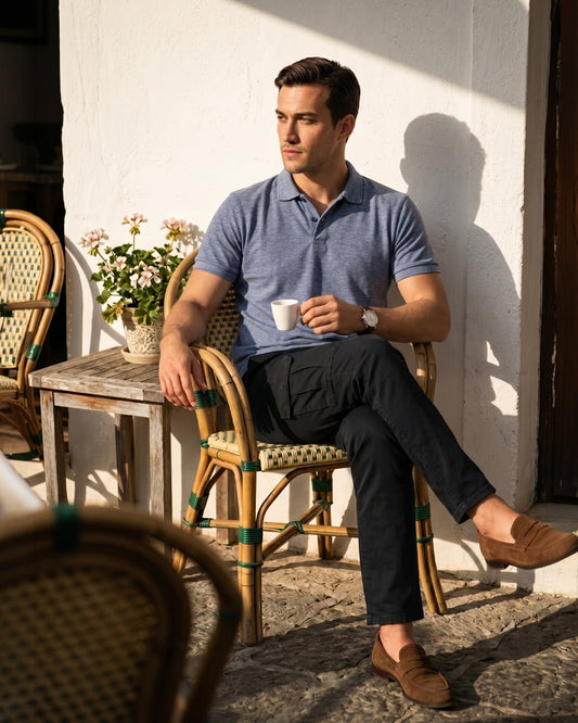 Steel Blue Melange Polo - leafiber.com